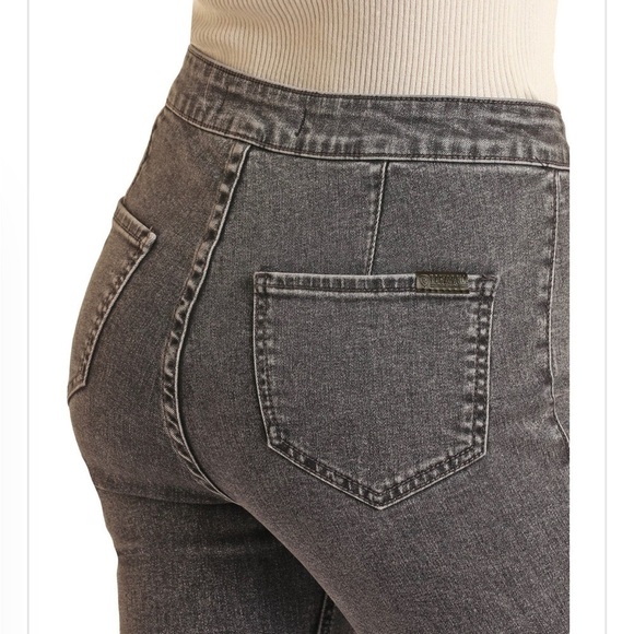 NWT Rock & Roll Denim Bargain Button Bell High Rise Bell Bottom Jeans Charcoal - Picture 3 of 13